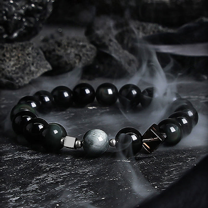 Bracelet de protection Olivenorma en obsidienne dorée et en obsidienne pour la mise à la terre - 18 cm - Style Lune Noire 10 mm - image 3