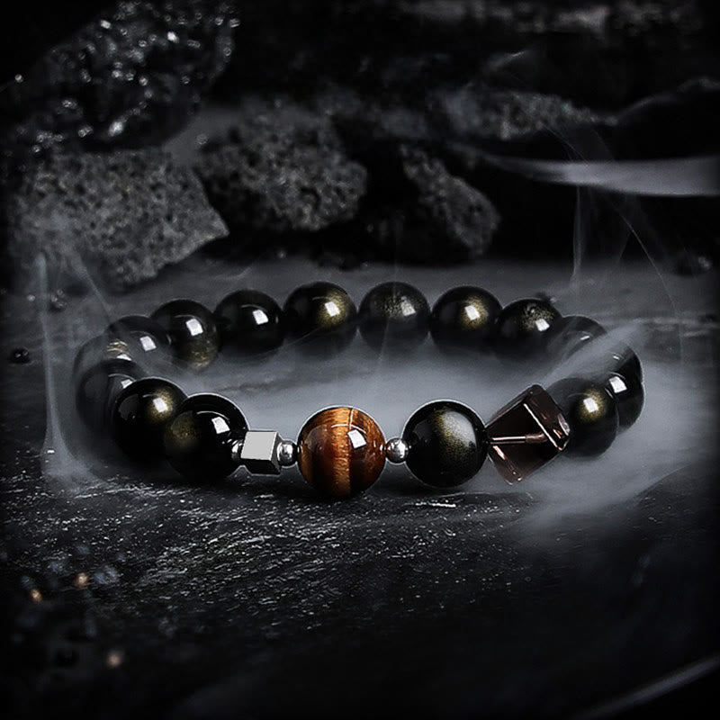 Bracelet de protection Olivenorma en obsidienne dorée et en obsidienne pour la mise à la terre - 18 cm - Style Soleil Piquant 10 mm - image 0