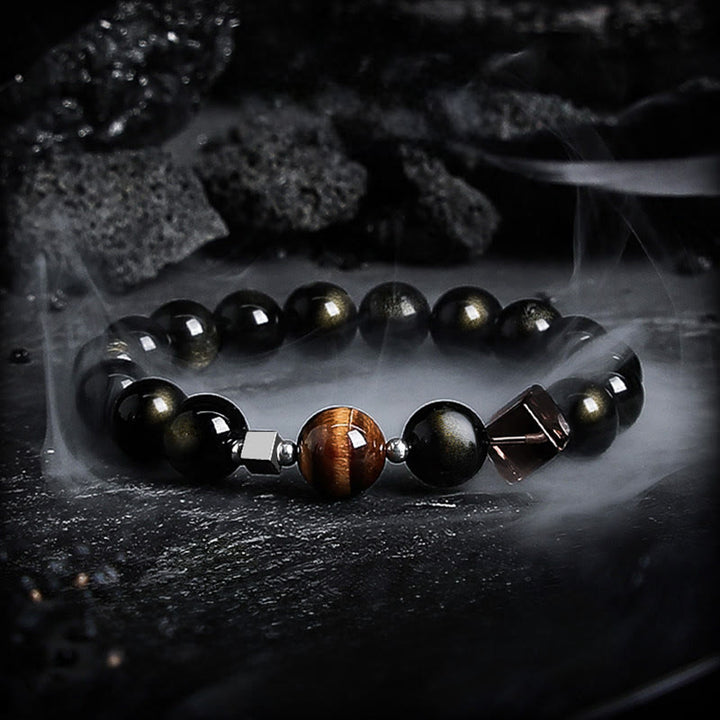 Bracelet de protection Olivenorma en obsidienne dorée et en obsidienne pour la mise à la terre - 18 cm - Style Soleil Piquant 10 mm - image 0