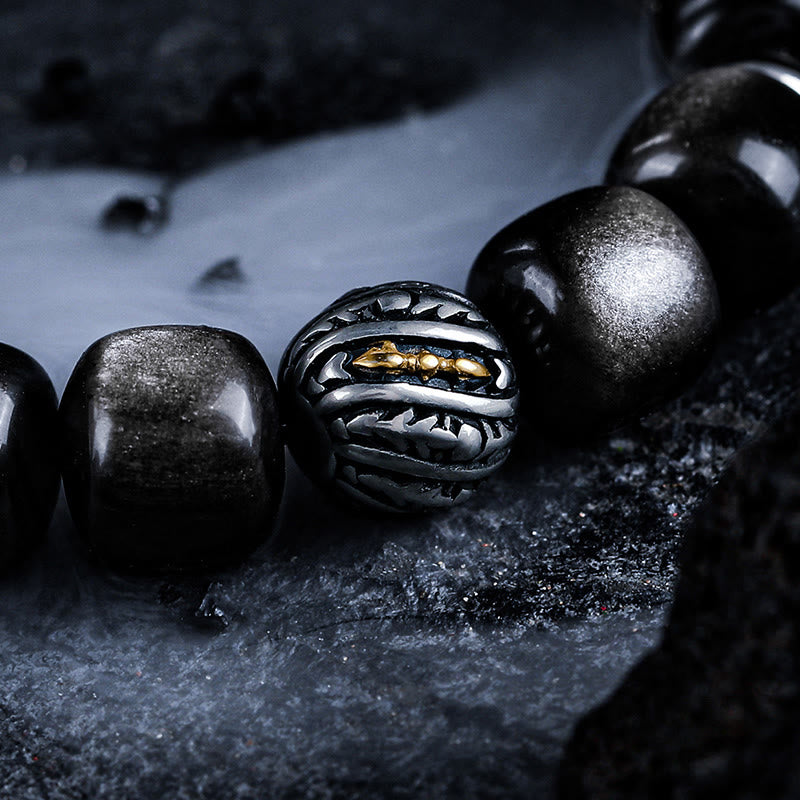 Bracelet à breloques Olivenorma en obsidienne argentée avec symbole torsadé gravé - image 3