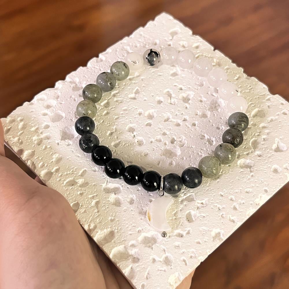Bracelet de perles Olivenorma en cristal clair, obsidienne, labradorite et pierre de lune noire - image 4