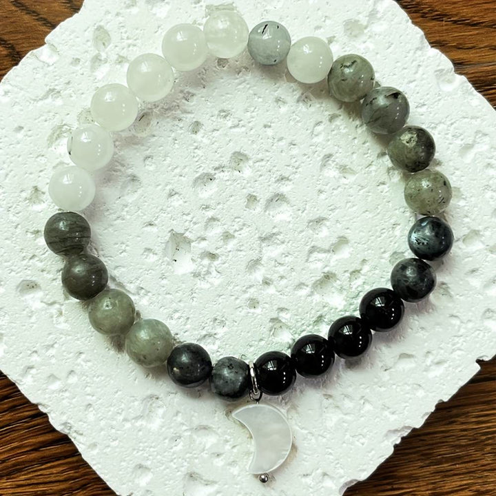 Bracelet de perles Olivenorma en cristal clair, obsidienne, labradorite et pierre de lune noire - image 3