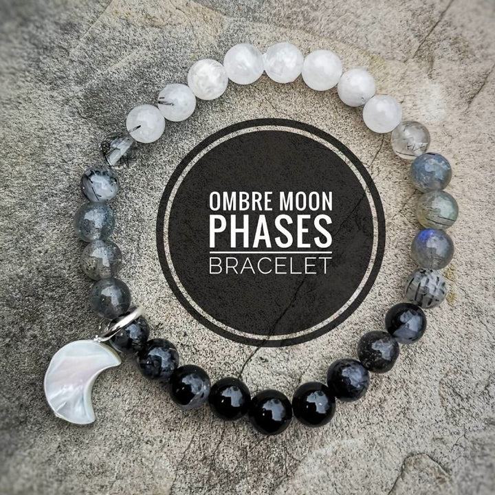 Bracelet de perles Olivenorma en cristal clair, obsidienne, labradorite et pierre de lune noire - Lune - image 0