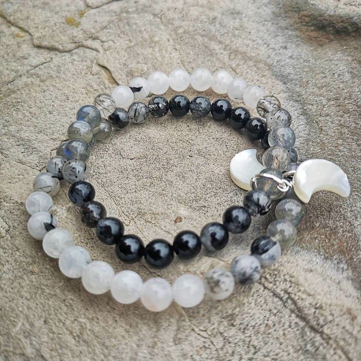 Bracelet de perles Olivenorma en cristal clair, obsidienne, labradorite et pierre de lune noire - image 1