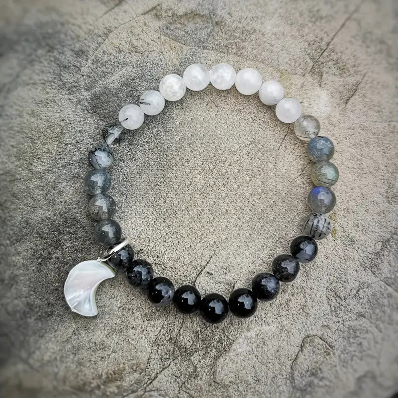 Bracelet de perles Olivenorma en cristal clair, obsidienne, labradorite et pierre de lune noire - image 2