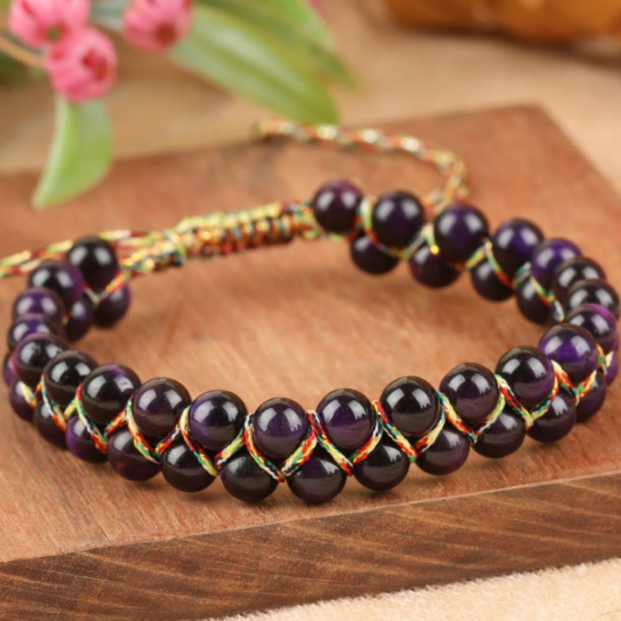 Bracelet Olivenorma œil de tigre à double rangée de perles tressées ajustables - Œil de tigre violet - image 4