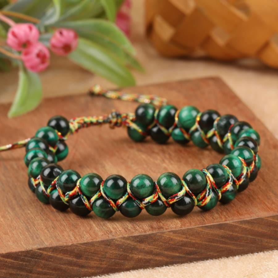 Bracelet Olivenorma œil de tigre à double rangée de perles tressées ajustables - image 1