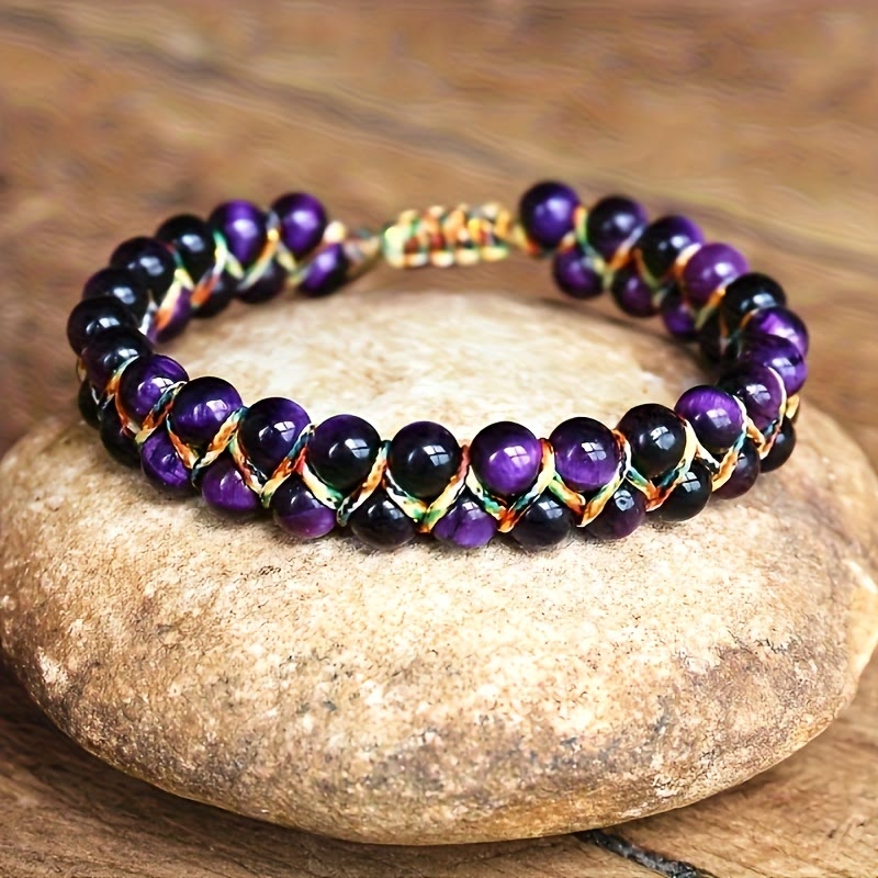 Bracelet Olivenorma œil de tigre à double rangée de perles tressées ajustables - image 5