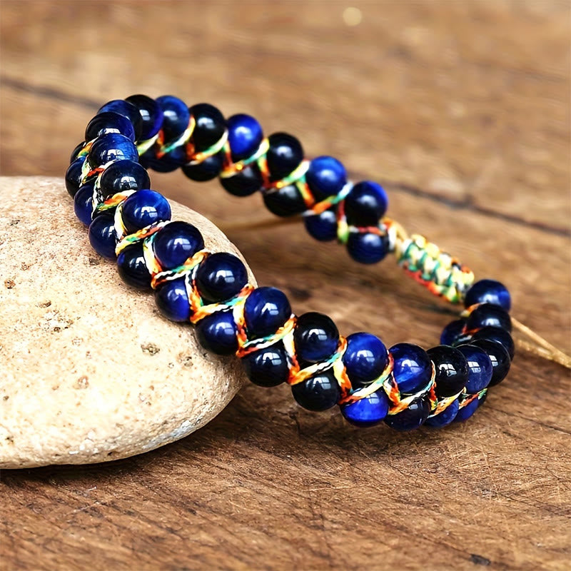 Bracelet Olivenorma œil de tigre à double rangée de perles tressées ajustables - image 3