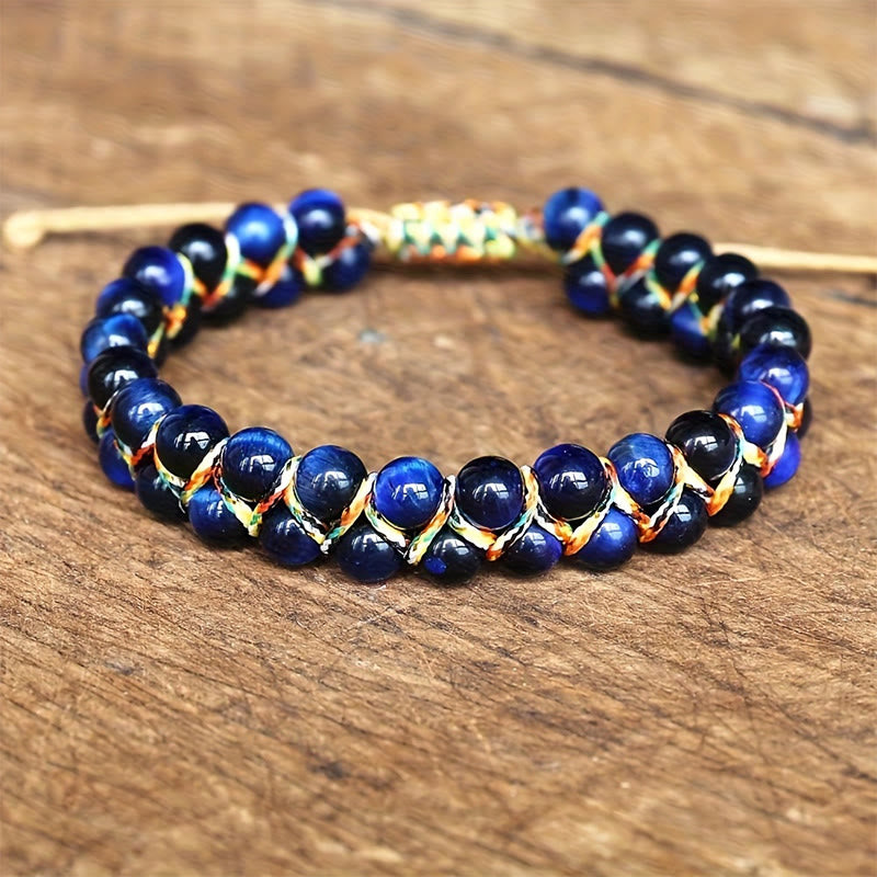 Bracelet Olivenorma œil de tigre à double rangée de perles tressées ajustables - Œil de tigre bleu - image 2