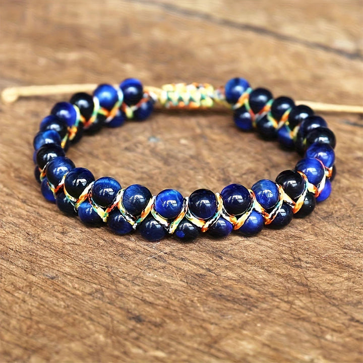 Bracelet Olivenorma œil de tigre à double rangée de perles tressées ajustables - Œil de tigre bleu - image 2