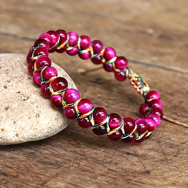 Bracelet Olivenorma œil de tigre à double rangée de perles tressées ajustables - image 7