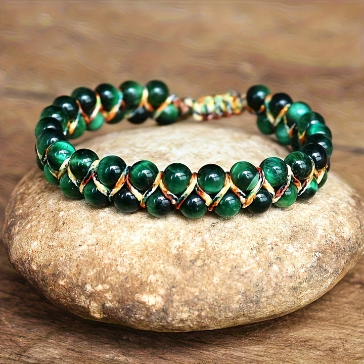 Bracelet Olivenorma œil de tigre à double rangée de perles tressées ajustables - Œil de tigre vert - image 0