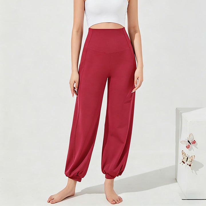Pantalon de yoga ample Olivenorma taille haute longueur cheville style harem pour femme - Rouge framboise - XL - image 17