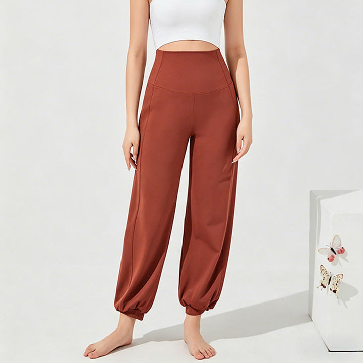 Pantalon de yoga ample Olivenorma taille haute longueur cheville style harem pour femme - Rouge corail - XL - image 12