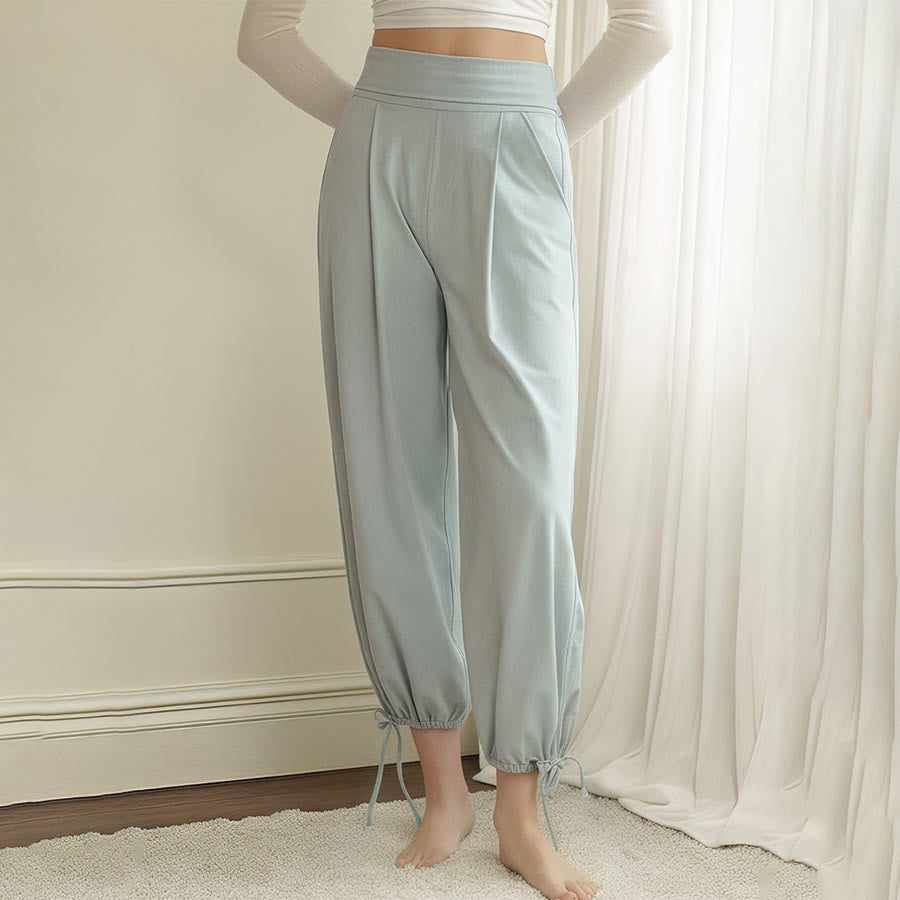 Pantalon de yoga harem Olivenorma taille haute plissé à cordon de serrage à la cheville pour femme - Bleu - L - image 0