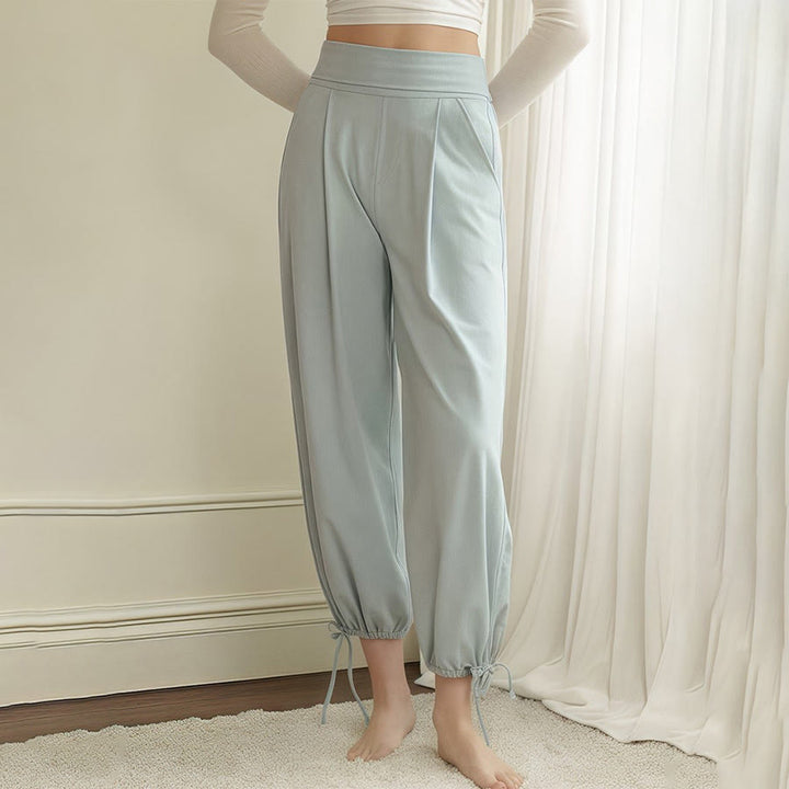 Pantalon de yoga harem Olivenorma taille haute plissé à cordon de serrage à la cheville pour femme - Bleu - L - image 0