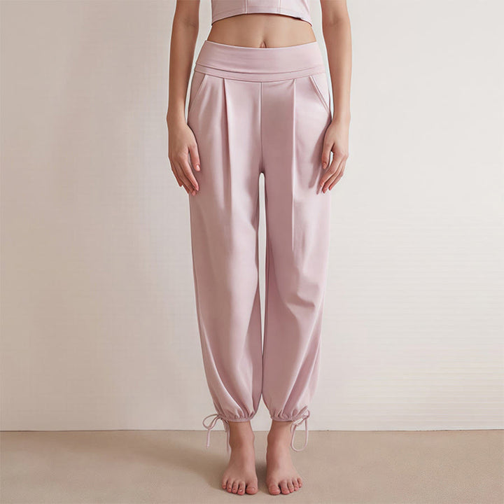 Pantalon de yoga harem Olivenorma taille haute plissé à cordon de serrage à la cheville pour femme - Rose - L - image 7