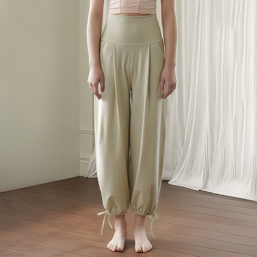 Pantalon de yoga harem Olivenorma taille haute plissé à cordon de serrage à la cheville pour femme - Vert - L - image 4