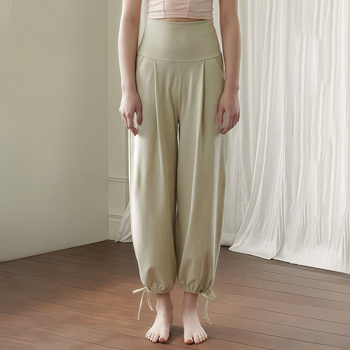 Pantalon de yoga harem Olivenorma taille haute plissé à cordon de serrage à la cheville pour femme - Vert - L - image 4