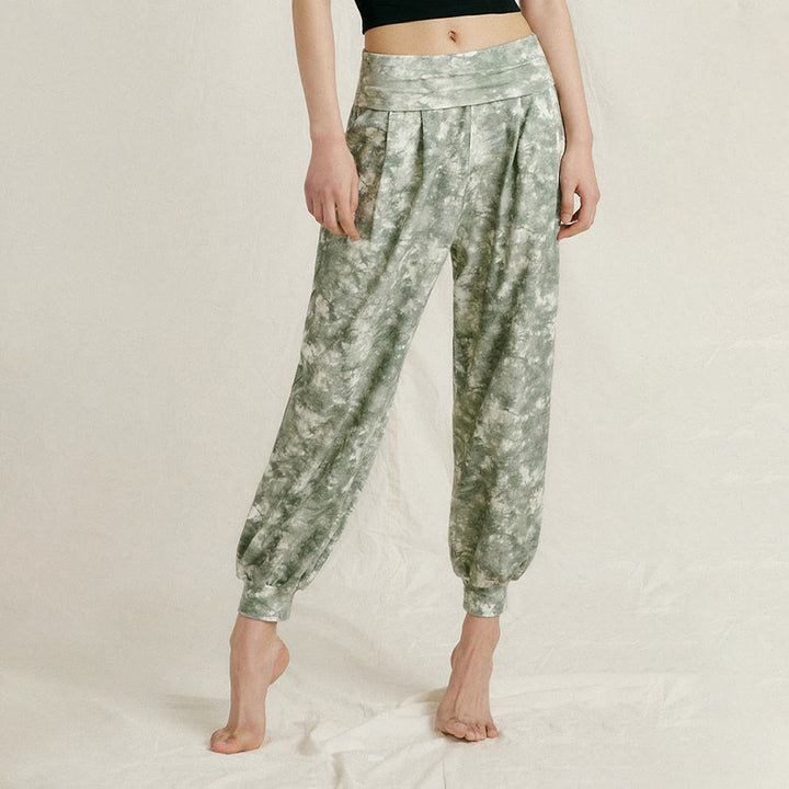Pantalon de yoga décontracté Olivenorma taille haute plissé à revers pour femme - image 0