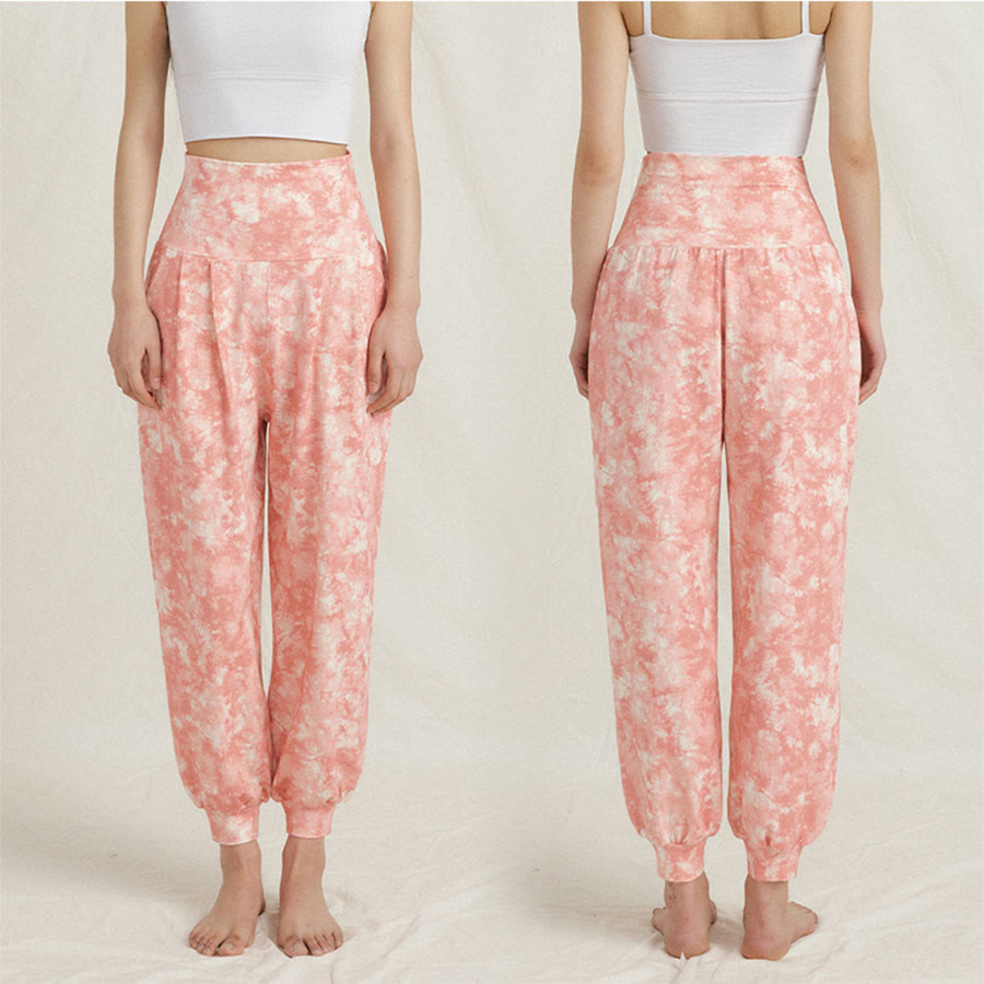 Pantalon de yoga décontracté Olivenorma taille haute plissé à revers pour femme - Rouge vif - L - image 5
