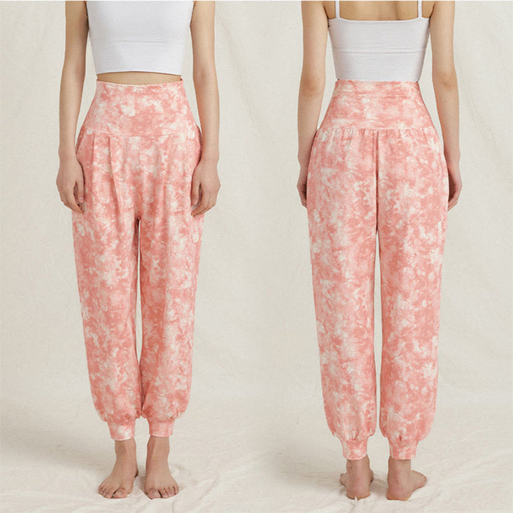 Pantalon de yoga décontracté Olivenorma taille haute plissé à revers pour femme - Rouge vif - L - image 5