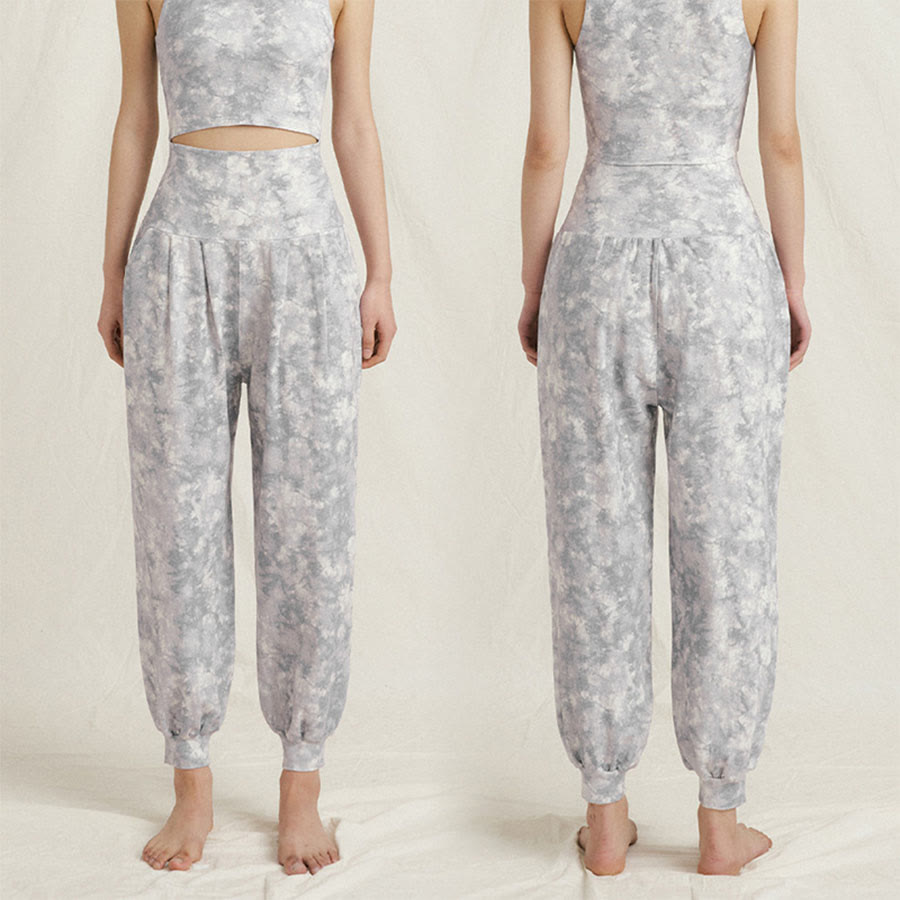 Pantalon de yoga décontracté Olivenorma taille haute plissé à revers pour femme - Gris floral - L - image 10