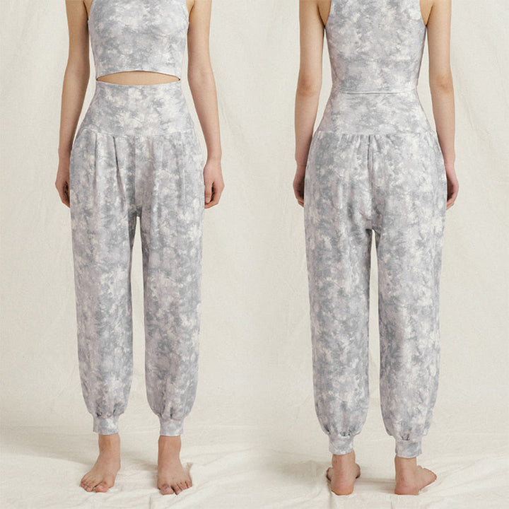 Pantalon de yoga décontracté Olivenorma taille haute plissé à revers pour femme - Gris floral - L - image 10