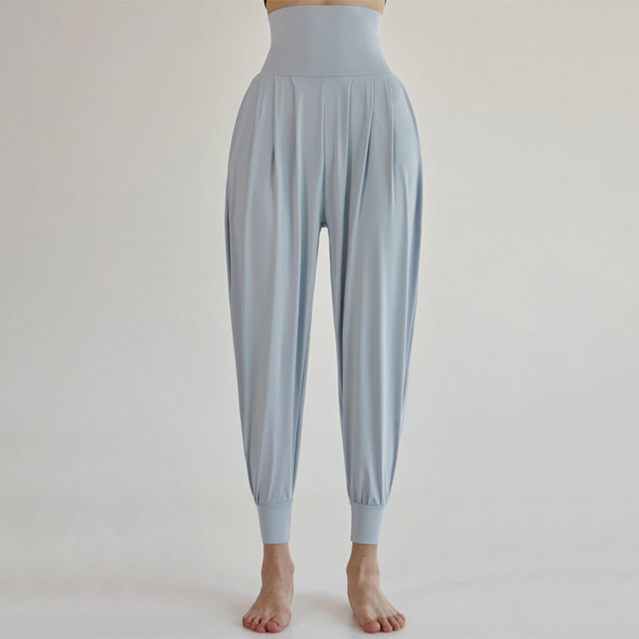 Pantalon de jogging ample plissé à taille ultra haute Olivenorma pour femme, style harem, idéal pour le yoga. - Bleu clair - L - image 11