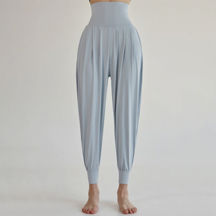 Pantalon de jogging ample plissé à taille ultra haute Olivenorma pour femme, style harem, idéal pour le yoga. - Bleu clair - L - image 11