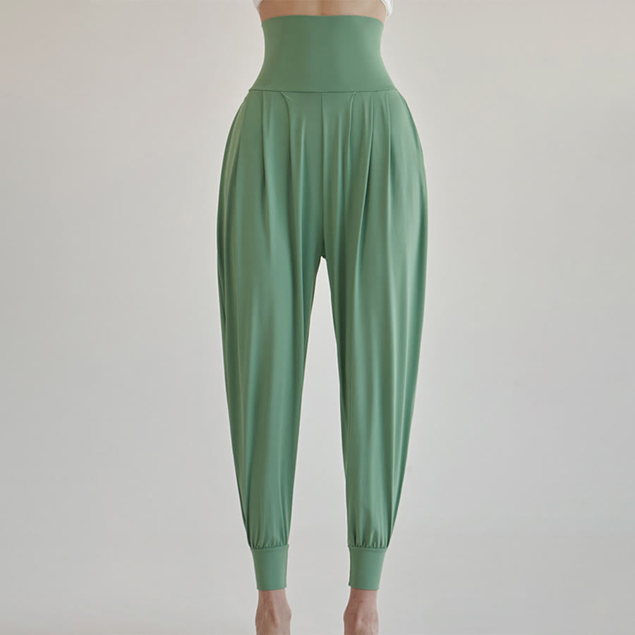 Pantalon de jogging ample plissé à taille ultra haute Olivenorma pour femme, style harem, idéal pour le yoga. - Vert émeraude - L - image 23