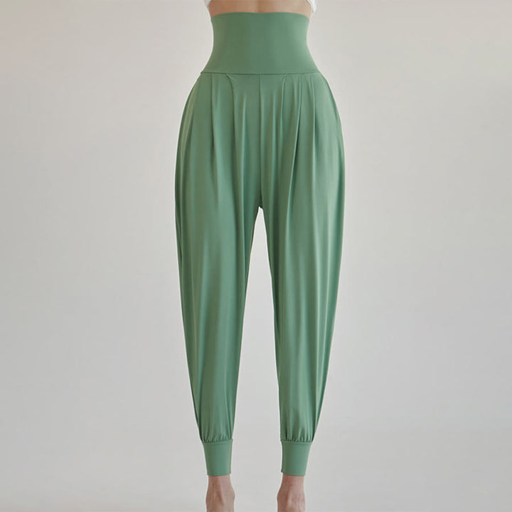 Pantalon de jogging ample plissé à taille ultra haute Olivenorma pour femme, style harem, idéal pour le yoga. - Vert émeraude - L - image 23
