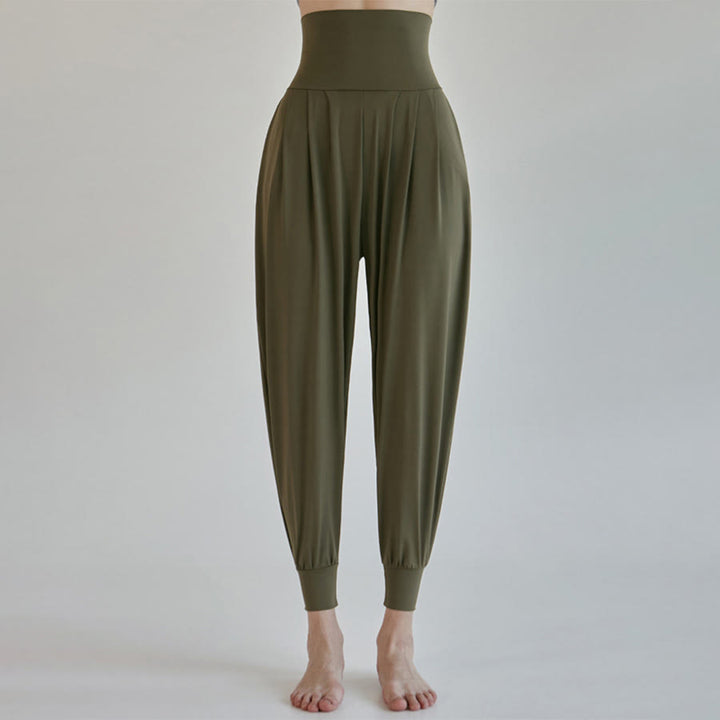 Pantalon de jogging ample plissé à taille ultra haute Olivenorma pour femme, style harem, idéal pour le yoga. - Vert foncé - L - image 17