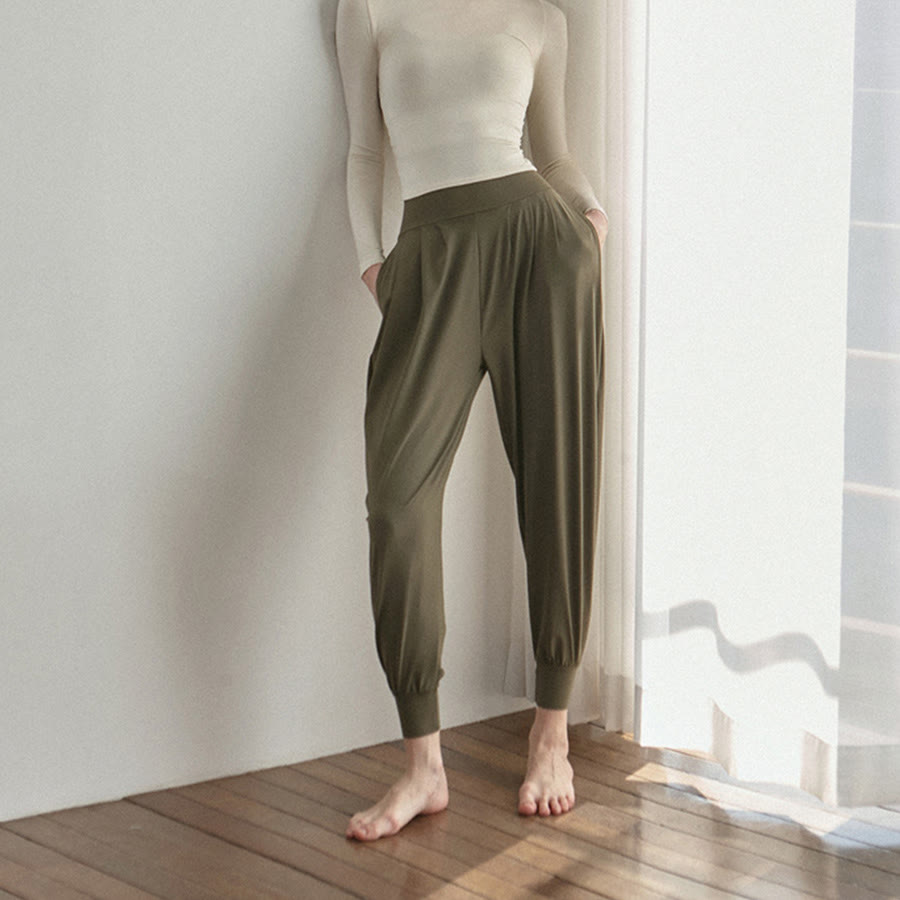 Pantalon de jogging ample plissé à taille ultra haute Olivenorma pour femme, style harem, idéal pour le yoga. - image 18