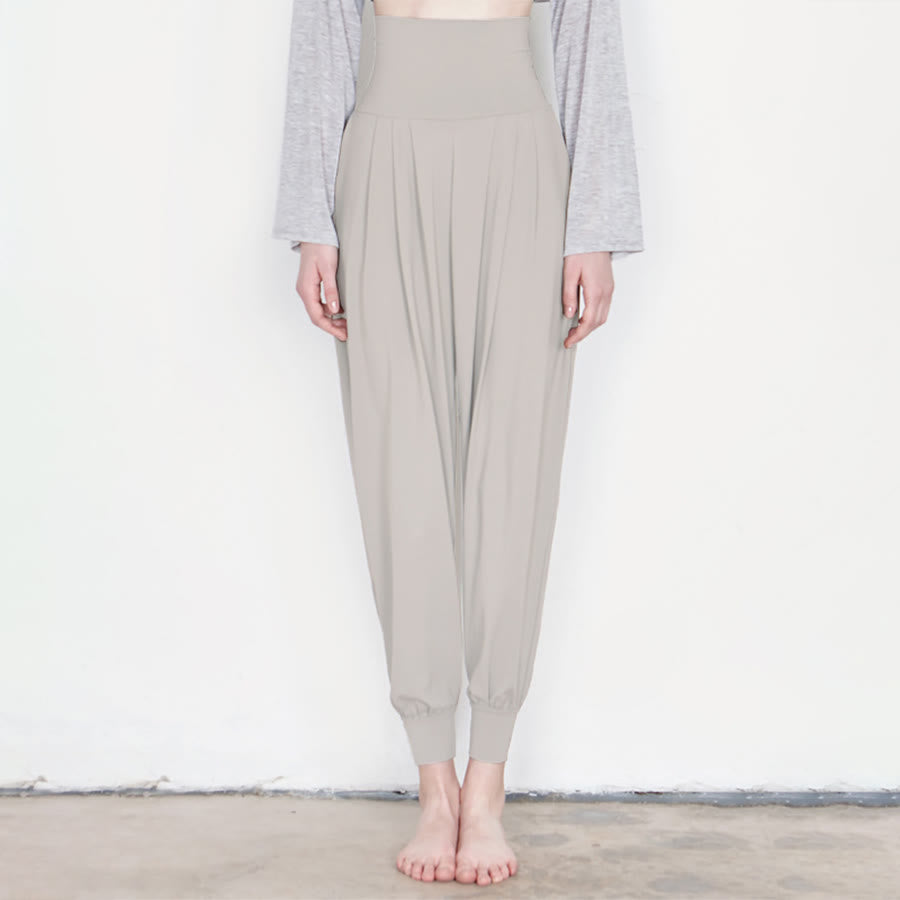 Pantalon de jogging ample plissé à taille ultra haute Olivenorma pour femme, style harem, idéal pour le yoga. - Granny Grey - L - image 0