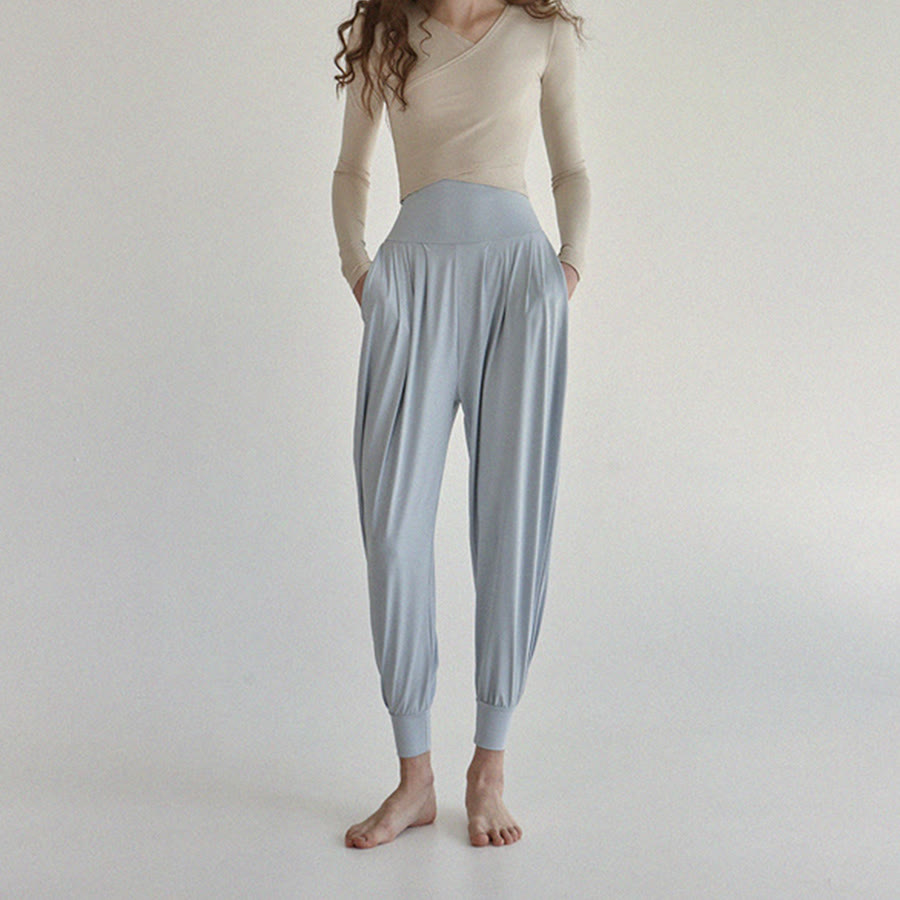 Pantalon de jogging ample plissé à taille ultra haute Olivenorma pour femme, style harem, idéal pour le yoga. - image 14
