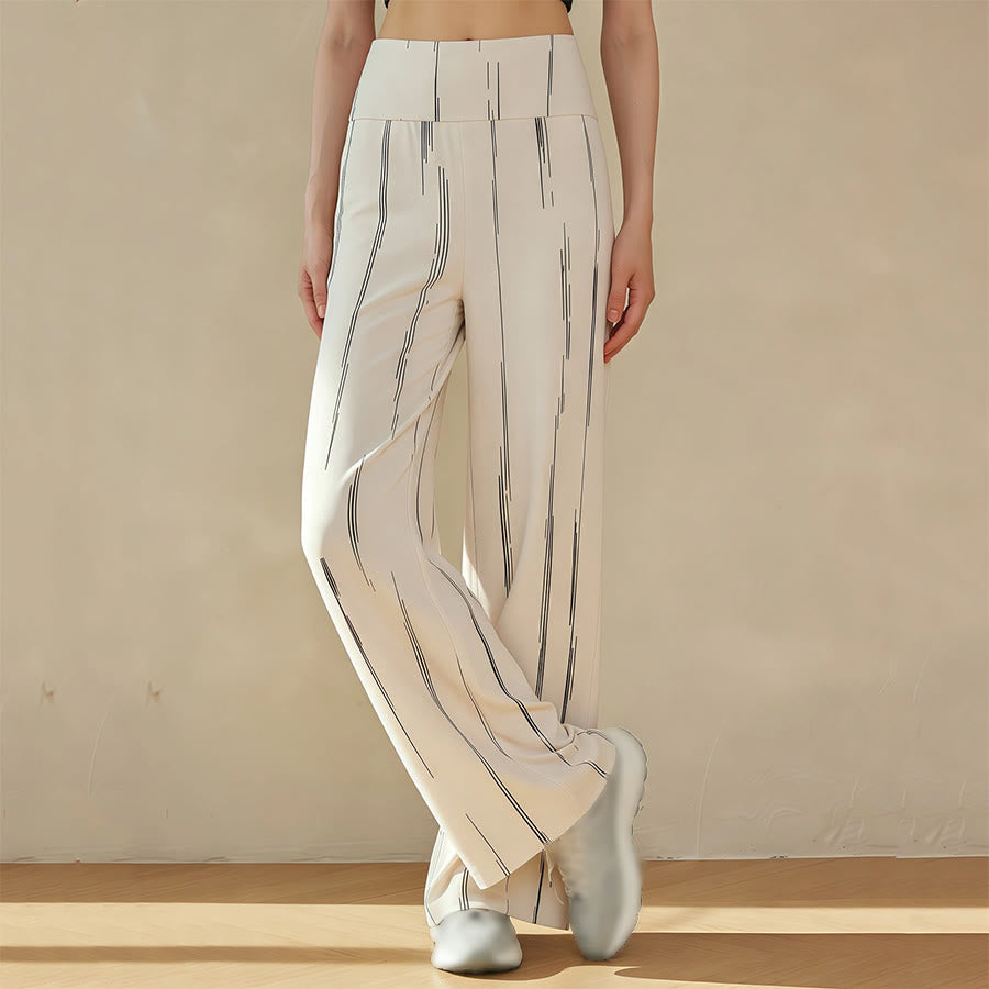 Pantalon de yoga fluide et décontracté à taille haute Olivenorma pour femme - Lignes noires - XL - image 12