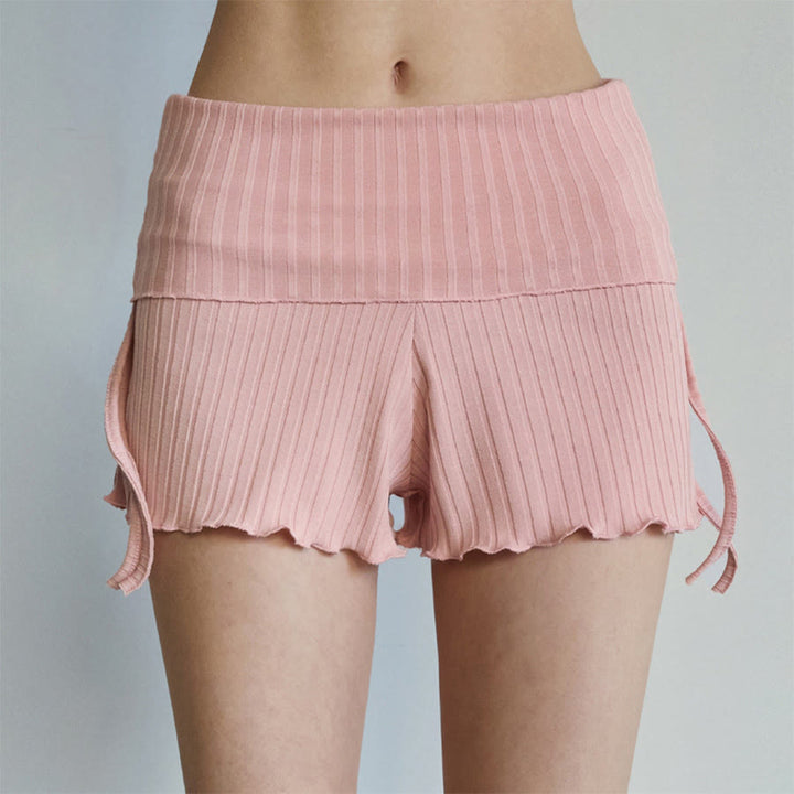 Short de yoga décontracté Olivenorma pour femme, taille repliable et froncée sur le côté, cordon de serrage - Rose - L - image 0