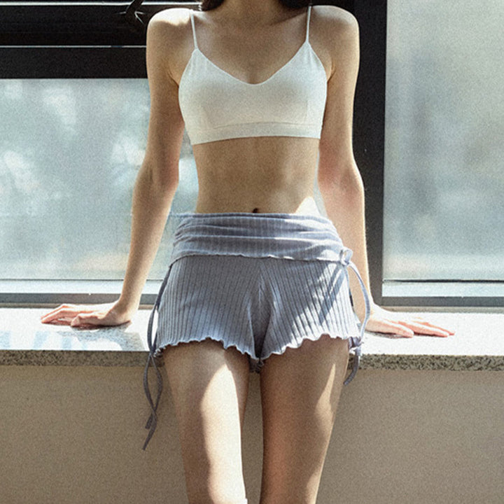 Short de yoga décontracté Olivenorma pour femme, taille repliable et froncée sur le côté, cordon de serrage - image 14