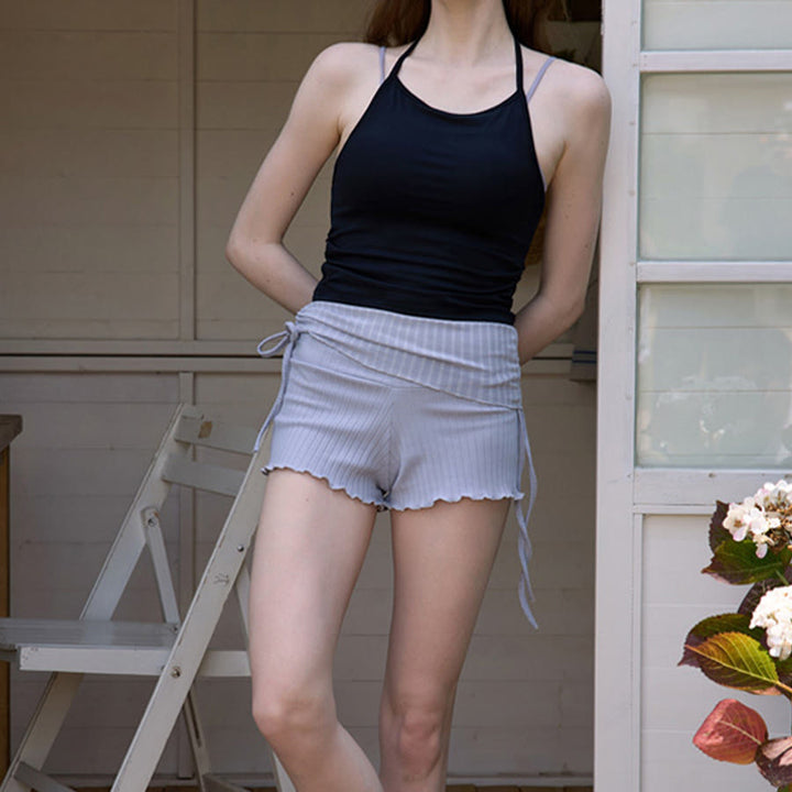 Short de yoga décontracté Olivenorma pour femme, taille repliable et froncée sur le côté, cordon de serrage - image 10