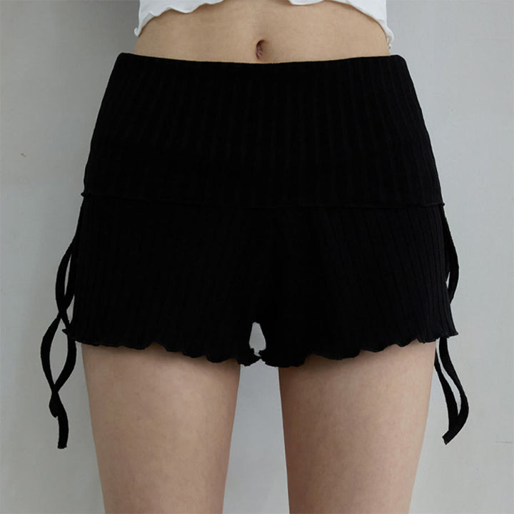 Short de yoga décontracté Olivenorma pour femme, taille repliable et froncée sur le côté, cordon de serrage - Noir - L - image 18