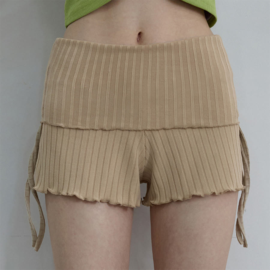 Short de yoga décontracté Olivenorma pour femme, taille repliable et froncée sur le côté, cordon de serrage - Abricot - L - image 26