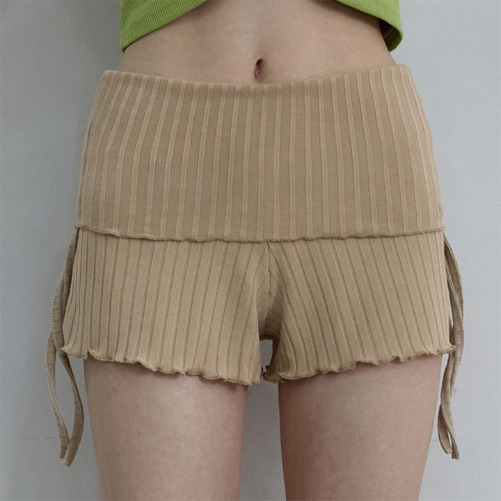 Short de yoga décontracté Olivenorma pour femme, taille repliable et froncée sur le côté, cordon de serrage - Abricot - L - image 26