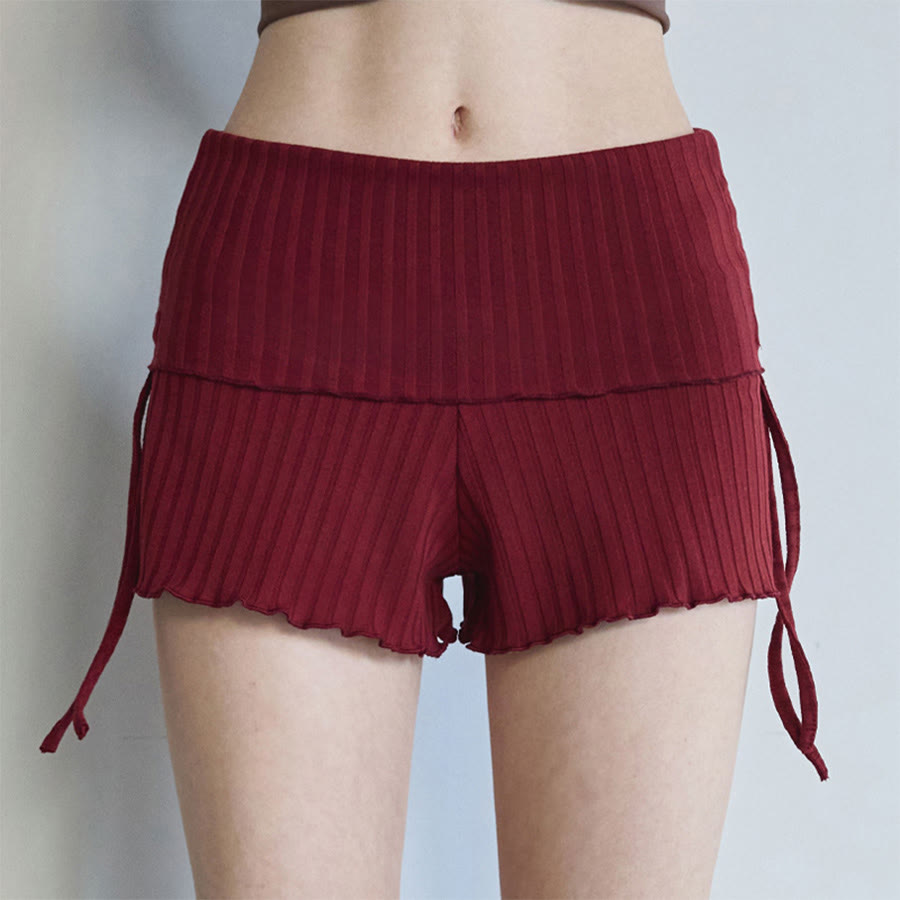 Short de yoga décontracté Olivenorma pour femme, taille repliable et froncée sur le côté, cordon de serrage - Bordeaux - L - image 24