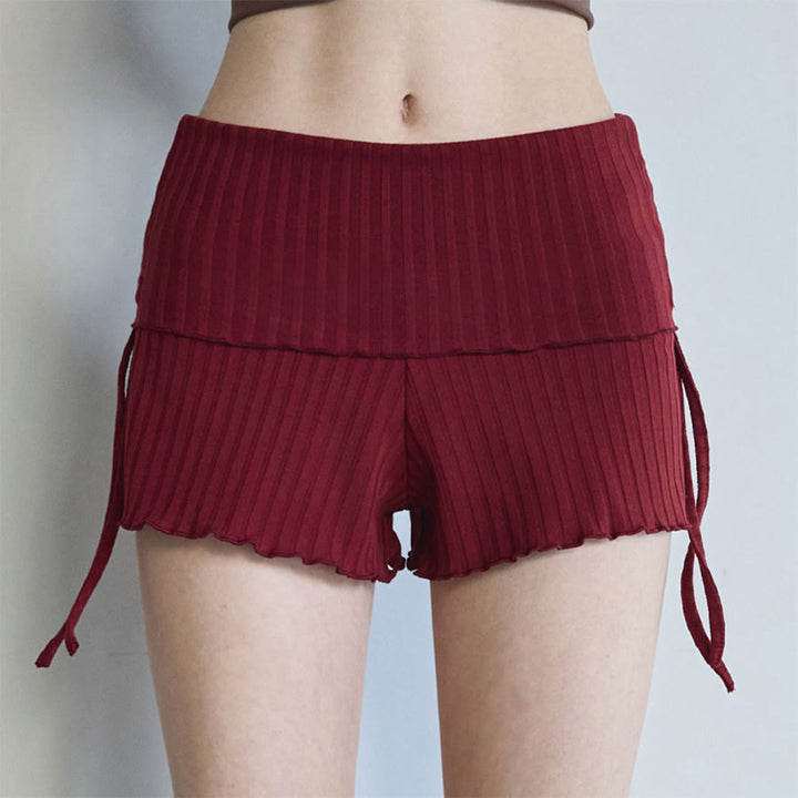 Short de yoga décontracté Olivenorma pour femme, taille repliable et froncée sur le côté, cordon de serrage - Bordeaux - L - image 24