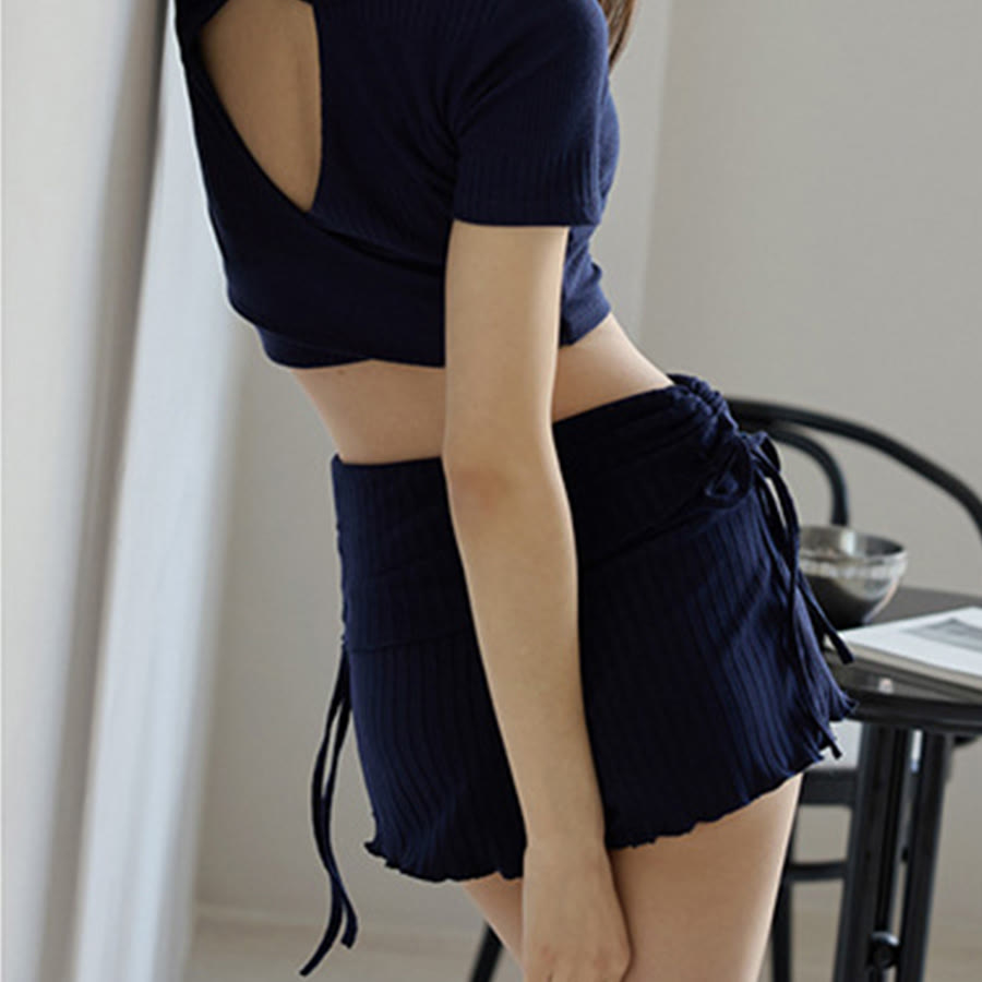 Short de yoga décontracté Olivenorma pour femme, taille repliable et froncée sur le côté, cordon de serrage - image 35