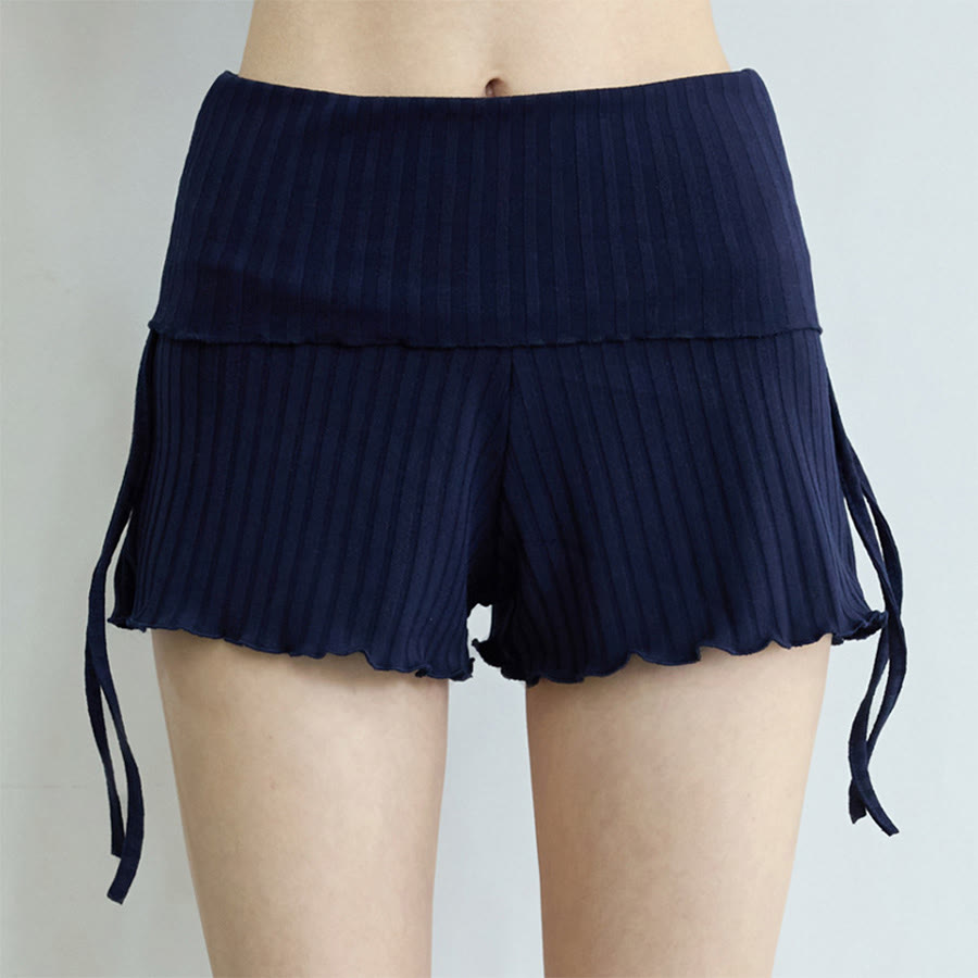 Short de yoga décontracté Olivenorma pour femme, taille repliable et froncée sur le côté, cordon de serrage - Bleu royal - L - image 31