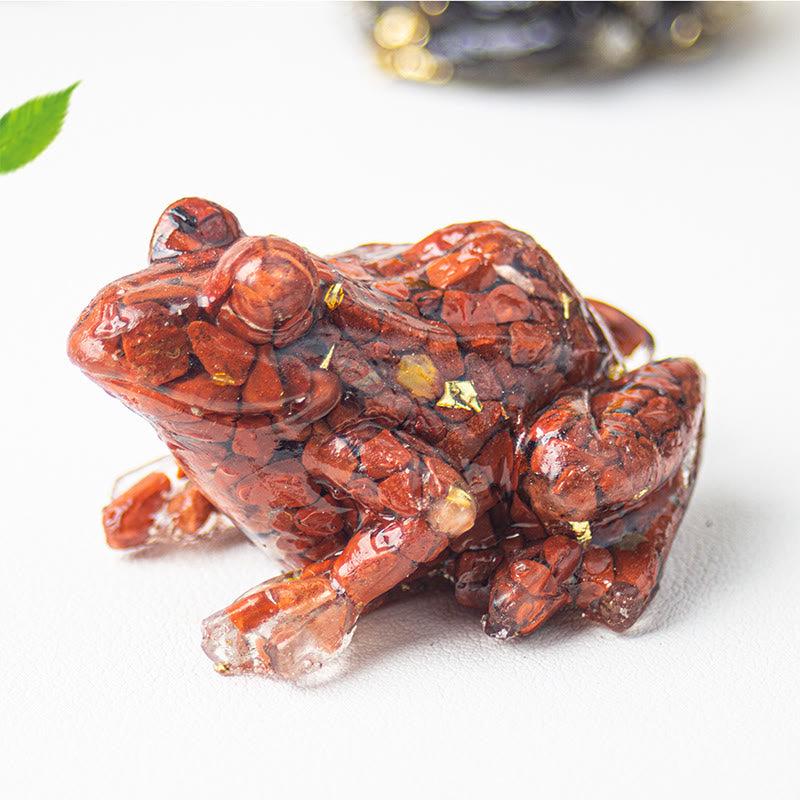 Figurine de grenouille Olivenorma Renewal Leap Gem, décoration en pierre précieuse - Jaspe rouge - Avec carte - image 28
