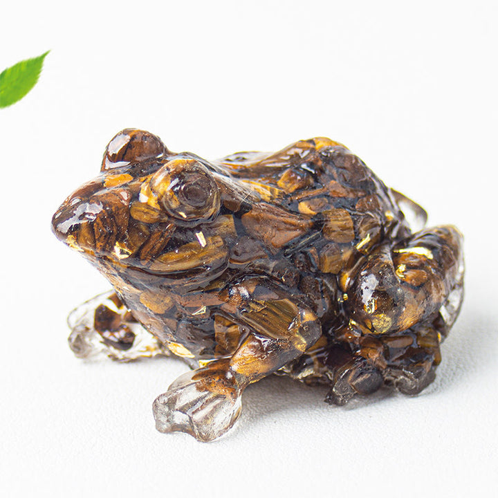 Figurine de grenouille Olivenorma Renewal Leap Gem, décoration en pierre précieuse - Œil de tigre - Avec carte - image 26